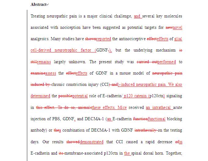 學術論文英文編修範例，Journal of Molecular Neuroscience發表案例